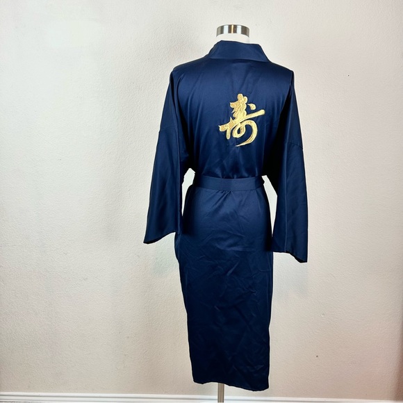 Authentic Japanese Navy Blue Gold Embroidered Kimono Robe - Picture 8 of 14